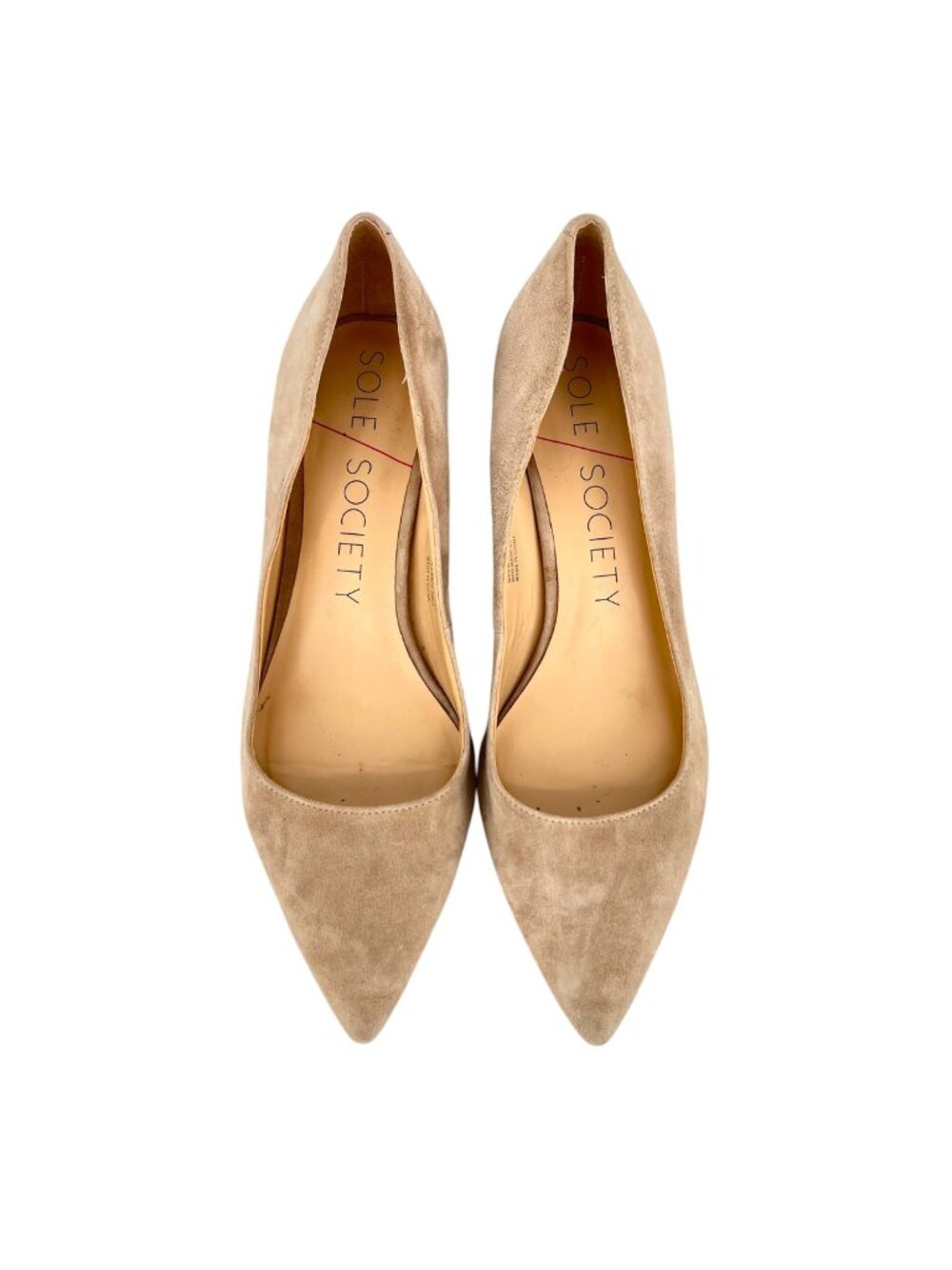 Sole Society Andorra Beige Pointed Toe Suede Leather Pumps Stacked Heel Size 9.5